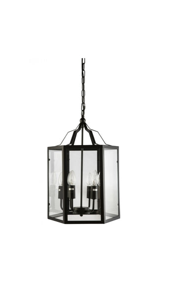 6L Black Cage with Clear Glass Panels PendantGrand ChandeliersFOT-6L Black- Grand Chandeliers