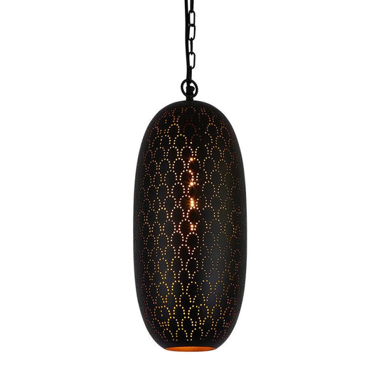 Anaconda Perforated Tall Oblong Pendant Light BlackZafferoZAF11249- Grand Chandeliers