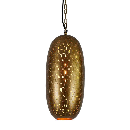 Anaconda Perforated Tall Oblong Pendant Light BrassZafferoZAF11250- Grand Chandeliers