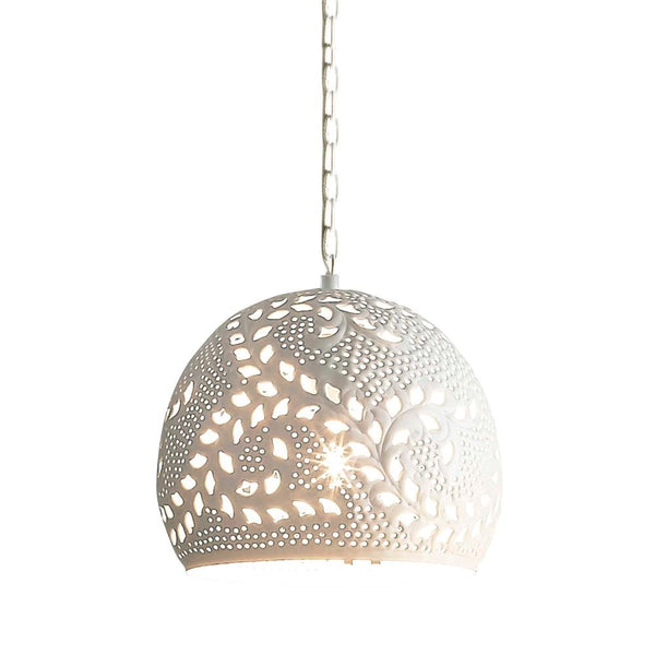 Coral Small - White - Hand Cut Patterned Dome Pendant LightZafferoZAF13004- Grand Chandeliers