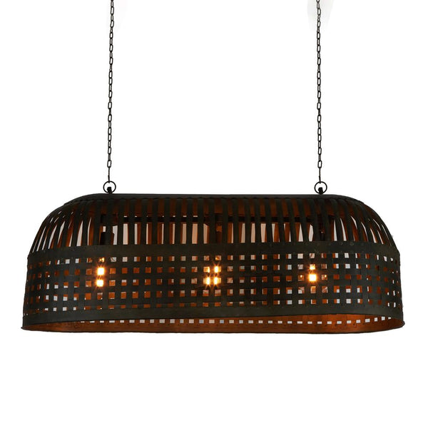 Esch Long - Antique Black - Woven Iron Strips Elongated Pendant LightZafferoZAF12090- Grand Chandeliers