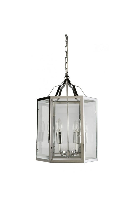 Fot 6L Caged with Clear Glass Panels PendantFiorentinoFOT-6L Chrome- Grand Chandeliers