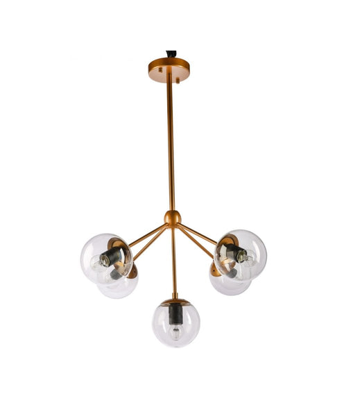 Klesh 5L Gold And Clear Glass Aluminium Cluster PendantFiorentinoKLESH-5L Cluster Gold- Grand Chandeliers