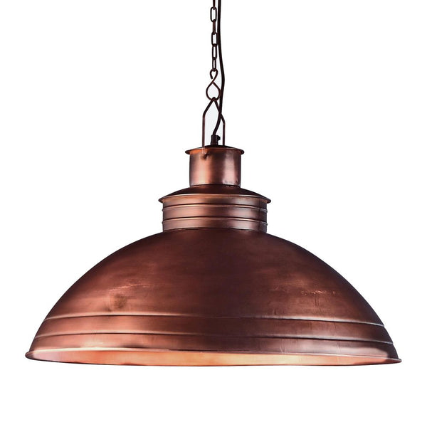 Sheldon - Antique Copper - Large Iron Shallow Dome Pendant LightZafferoZAF10218CP- Grand Chandeliers