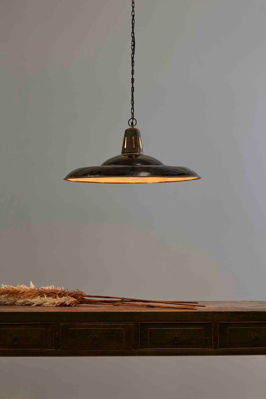 Zetland Large - Old Black - Enamelled Iron Dish Pendant LightZafferoZAF10252BK- Grand Chandeliers