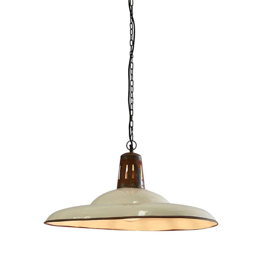 Zetland Large - Old White - Enamelled Iron Dish Pendant LightZafferoZAF10252WH- Grand Chandeliers