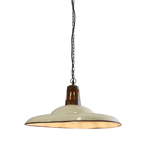 Zetland Large - Old White - Enamelled Iron Dish Pendant LightZafferoZAF10252WH- Grand Chandeliers