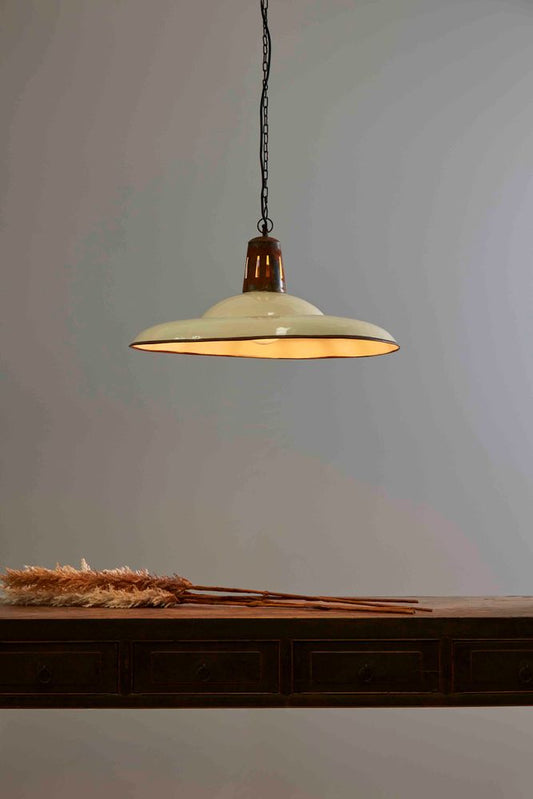 Zetland Large - Old White - Enamelled Iron Dish Pendant LightZafferoZAF10252WH- Grand Chandeliers